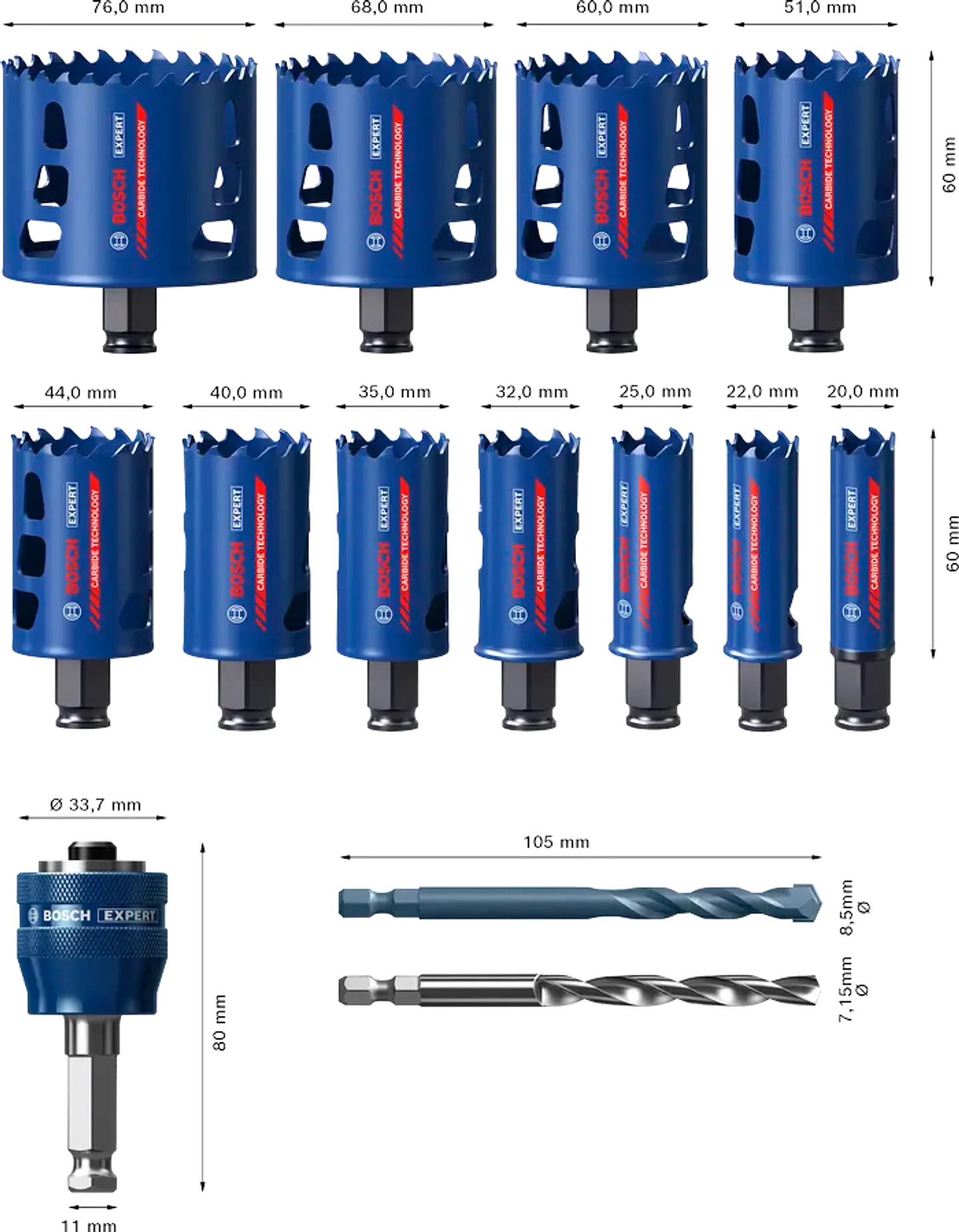 Conjunto de serras craneanas universais EXPERT Multi Material PC Plus (14 PCS) BOSCH 2