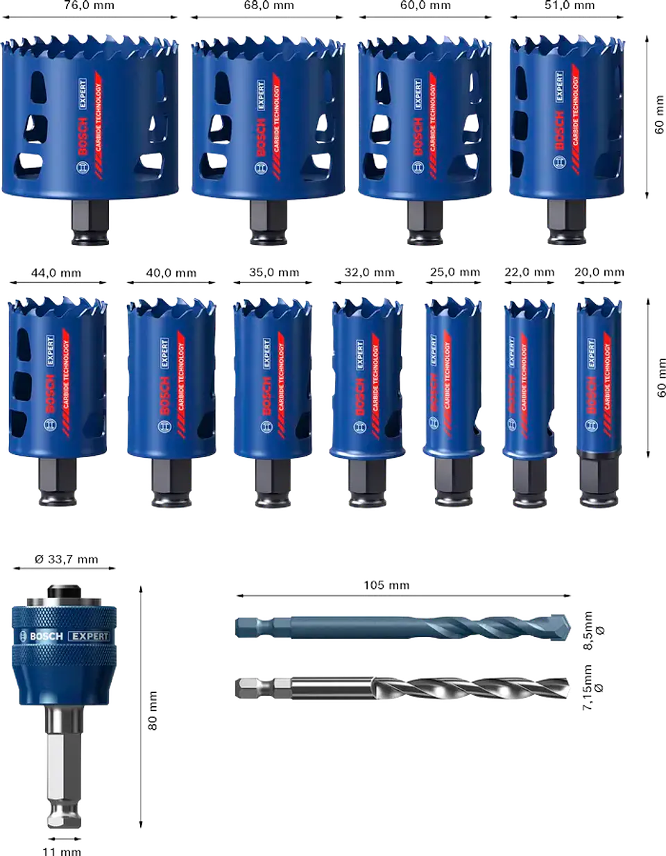 Conjunto de serras craneanas universais EXPERT Multi Material PC Plus (14 PCS) BOSCH 2