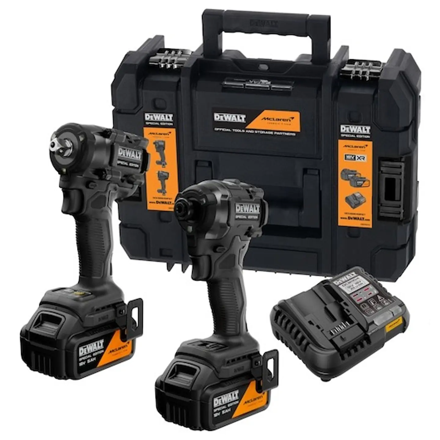 KIT McLaren XR 18V = Aparafusador de Impacto + Chave de Impacto 1/2'' 406Nm + 2 baterias Li-Ion 5Ah + mala TSTAK DEWALT  1