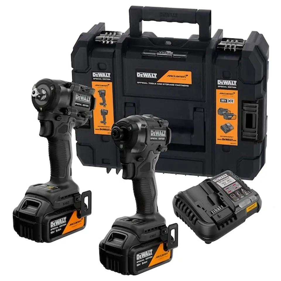 KIT McLaren XR 18V = Aparafusador de Impacto + Chave de Impacto 1/2'' 406Nm + 2 baterias Li-Ion 5Ah + mala TSTAK DEWALT  1