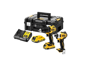 KIT 18V = martelo perfurador DCD709 + chave de impacto DCF809 + 2 baterias de iões de lítio de 2Ah + mala de transporte TSTAK II DEWALT 