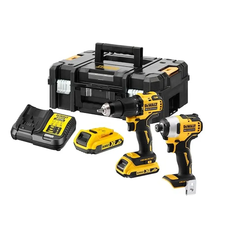 KIT 18V = martelo perfurador DCD709 + chave de impacto DCF809 + 2 baterias de iões de lítio de 2Ah + mala de transporte TSTAK II DEWALT  1