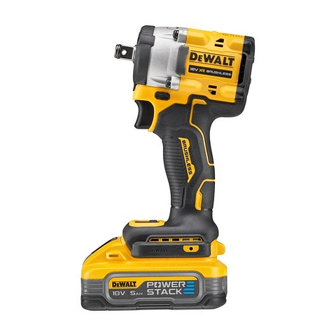 Chave Impacto sem escovas XR 18V 1/2" 406Nm com anel de retenção com 2 baterias POWERSTACK Li-Ion 5Ah e mala TSTAK DEWALT 