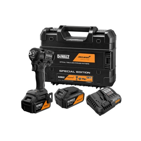 Chave Impacto McLaren sem escovas XR 18V 1/2" 406Nm com pin de detenção com 2 baterias Li-Ion 5Ah e mala TSTAK DEWALT 