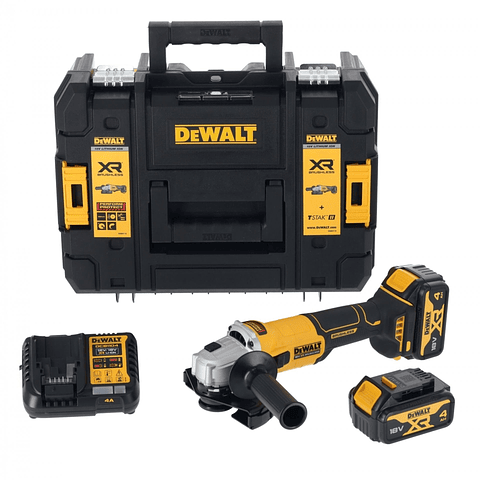 Rebarbadora Acabamentos sem escovas XR 18V 125mm com 2 baterias Li-Ion 4Ah com mala TSTAK DEWALT 