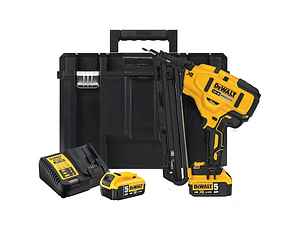 Pregadora de Acabamentos sem escovas XR 18V com 2 baterias Li-Ion 5,0Ah 15 Gauge para pregos 34° de 1,8mm diâmetro e 32-63mm longo DEWALT 