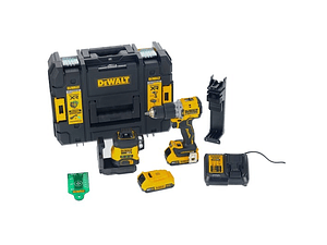 Kit Nível laser verde de 3 linhas 360° XR 18V e berbequim de percussão sem escovas XR 18V DEWALT 