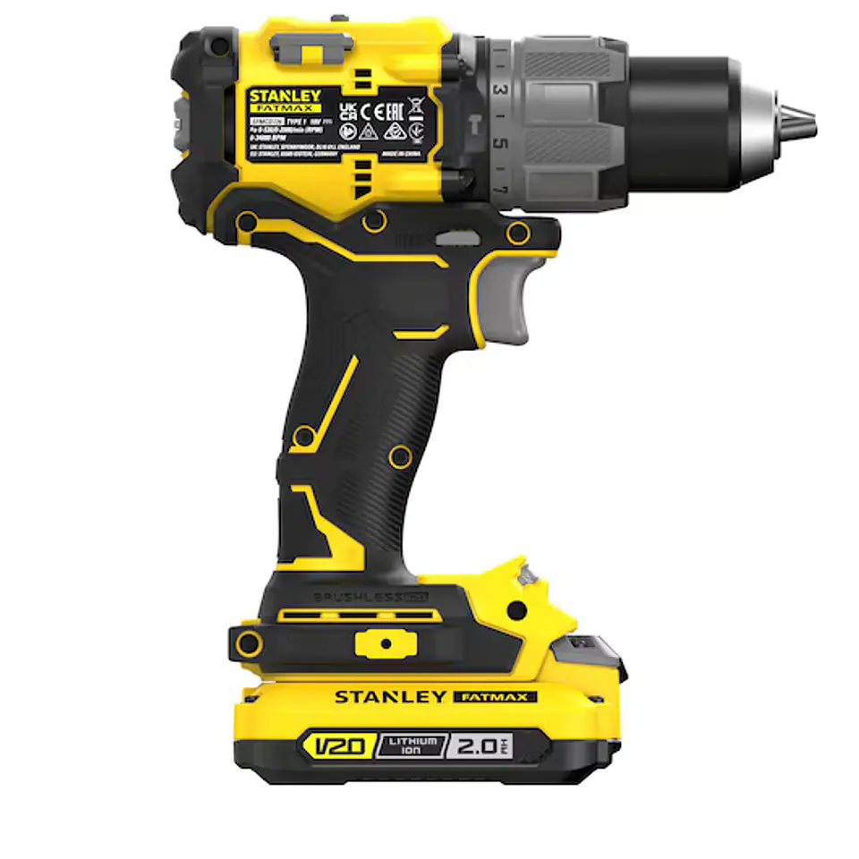 Berbequim com Percussão BRUSHLESS V20 Li-Ion 18V 80Nm. Inclui 2 baterias Li-Ion 2Ah, carregador 1.25A e mala STANLEY  4