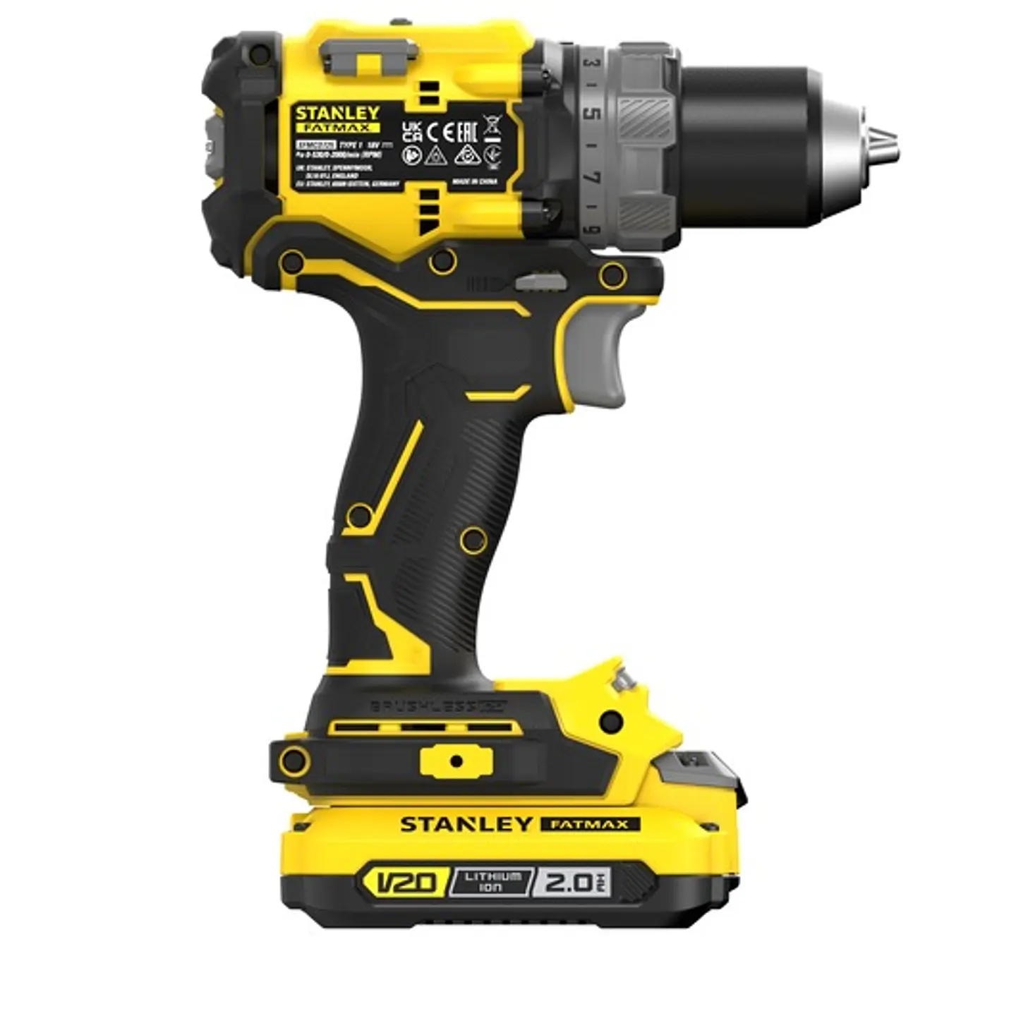 Berbequim Aparafusador BRUSHLESS V20 Li-Ion 18V 80Nm. Inclui 2 baterias Li-Ion 2Ah, carregador 1.25A e mala de transporte STANLEY  4