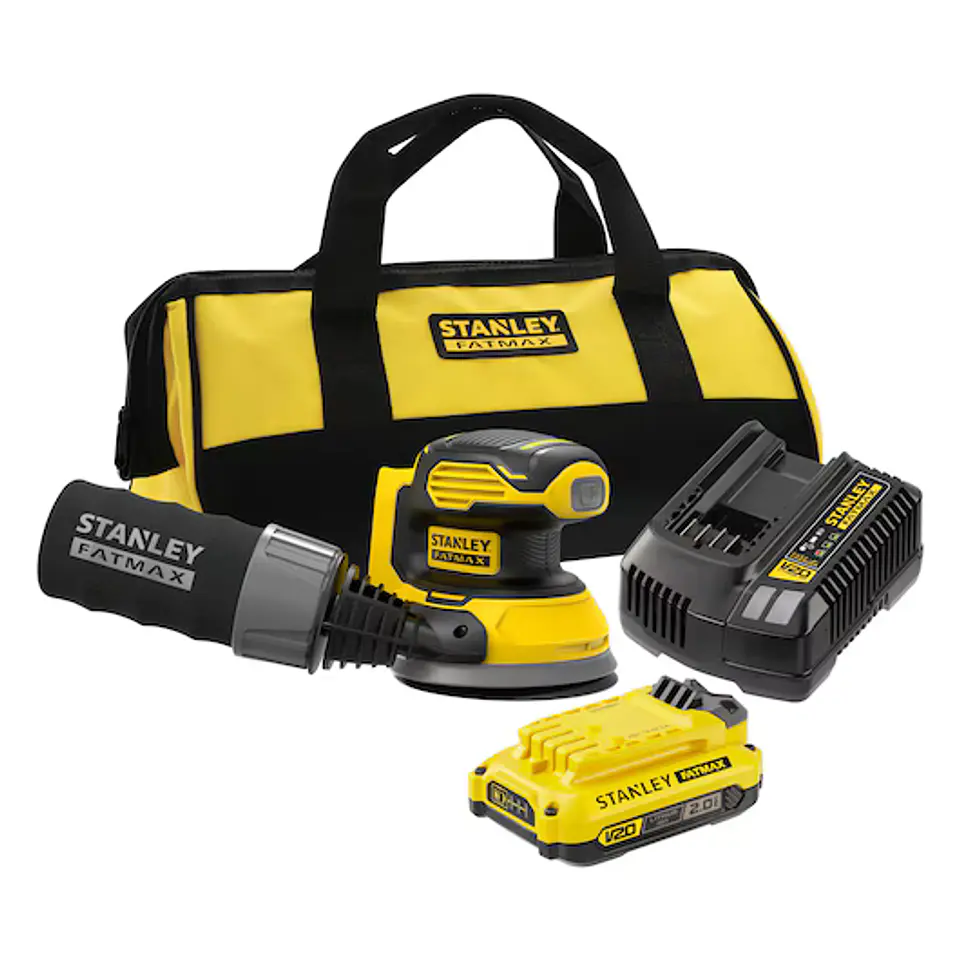 LIXADORA ROTORBITAL V20 LITHIUM-ION 18V Ø125 mm COM 1 BATERIA 2AH, CARREGADOR 2A E SACO DE TRANSPORTE STANLEY 1