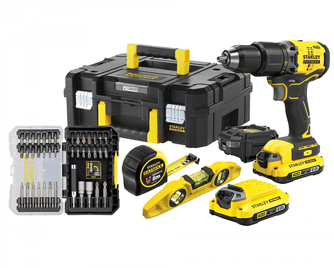 Aparafusadora V20 18V 60Nm 2 x2.0Ah +nivel + fita métrica + 40 acessórios STANLEY 