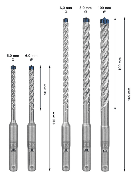 Conjunto de 3 brocas para betão e alvenaria EXPERT SDS Plus-7X BOSCH 