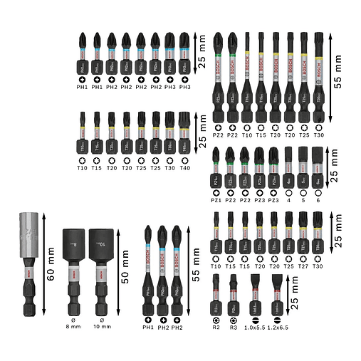 Conjunto de pontas PRO Impact Screwdriver (50 unids) BOSCH  3