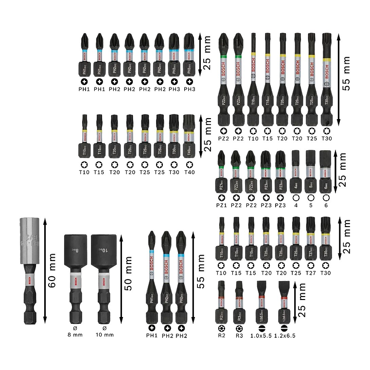 Conjunto de pontas PRO Impact Screwdriver (50 unids) BOSCH  3