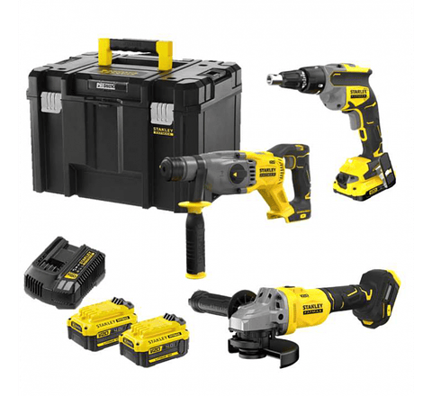 Conjunto Aparafusadora gesso cartonado + Rebarbadora + Martelo perfurador sem fio SFMCK367M2T-QW STANLEY