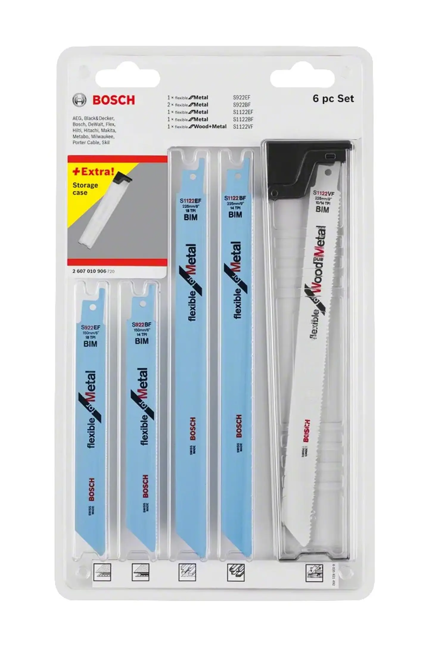 Conj, de lâminas de serra sabre, madeira e metal, 6 peças BOSCH  1