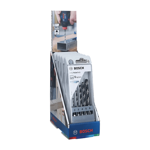 Conjunto de brocas para metal HSS PointTeQ com encabadouro hexagonal, 5 unidades expositor no balcão BOSCH 1