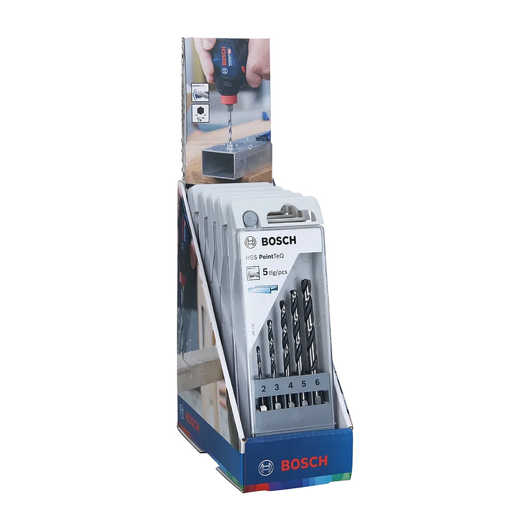 Conjunto de brocas para metal HSS PointTeQ com encabadouro hexagonal, 5 unidades expositor no balcão BOSCH 1