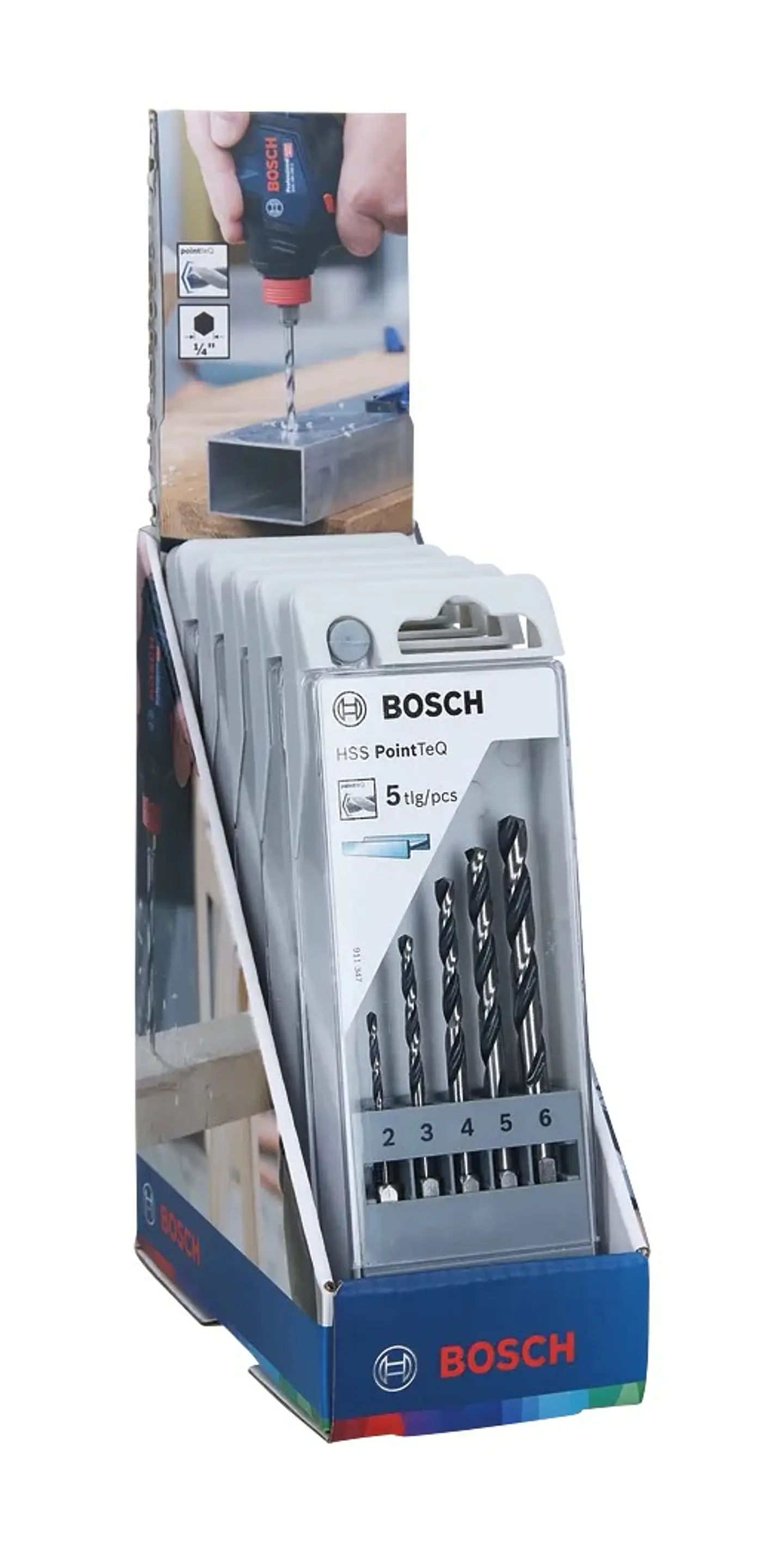 Conjunto de brocas para metal HSS PointTeQ com encabadouro hexagonal, 5 unidades expositor no balcão BOSCH 1