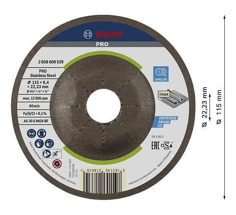 Disco de Ø115mm rebarbar colado PRO Stainless Steel BOSCH 