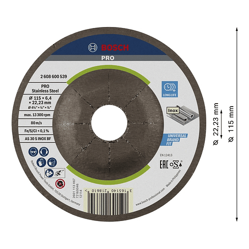 Disco de Ø115mm rebarbar colado PRO Stainless Steel BOSCH  2