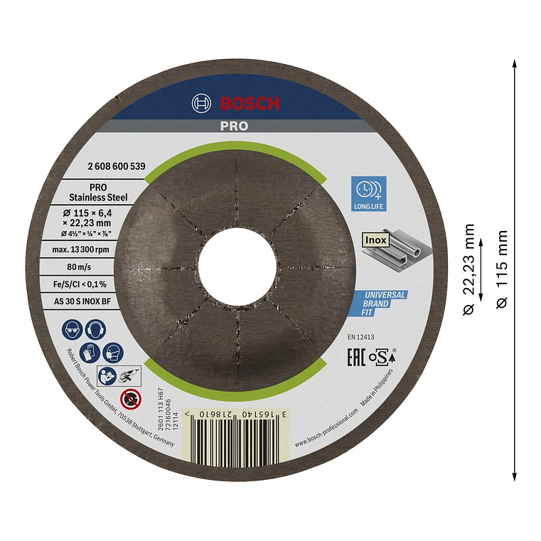 Disco de Ø115mm rebarbar colado PRO Stainless Steel BOSCH  2