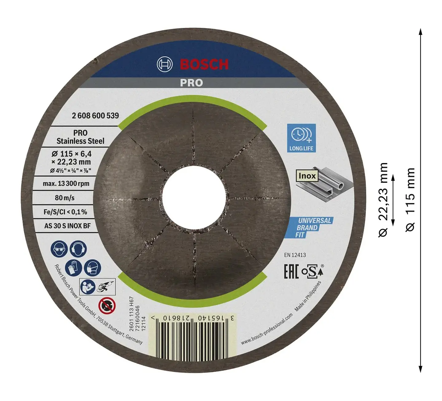 Disco de Ø115mm rebarbar colado PRO Stainless Steel BOSCH  2