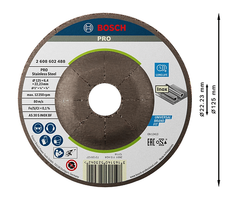 Disco de Ø125mm rebarbar colado PRO Stainless Steel BOSCH