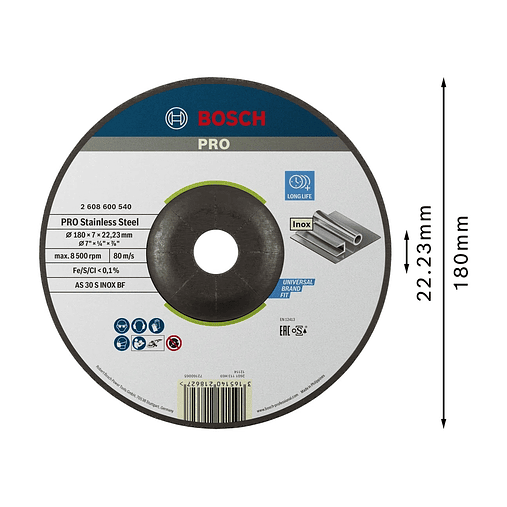 Disco de rebarbar Ø180mm colado PRO Stainless Steel BOSCH  2