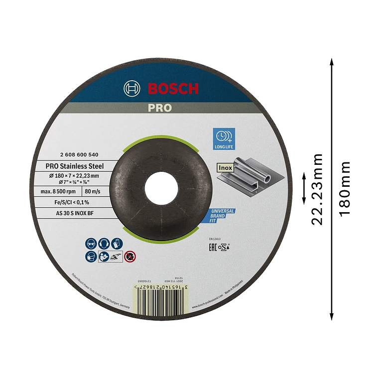Disco de rebarbar Ø180mm colado PRO Stainless Steel BOSCH  2