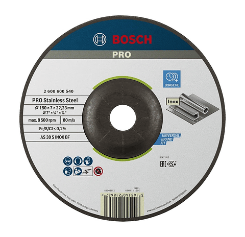 Disco de rebarbar Ø180mm colado PRO Stainless Steel BOSCH 