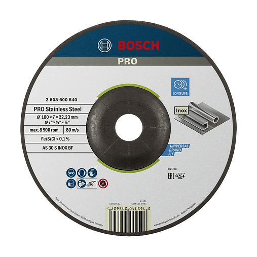 Disco de rebarbar Ø180mm colado PRO Stainless Steel BOSCH  1
