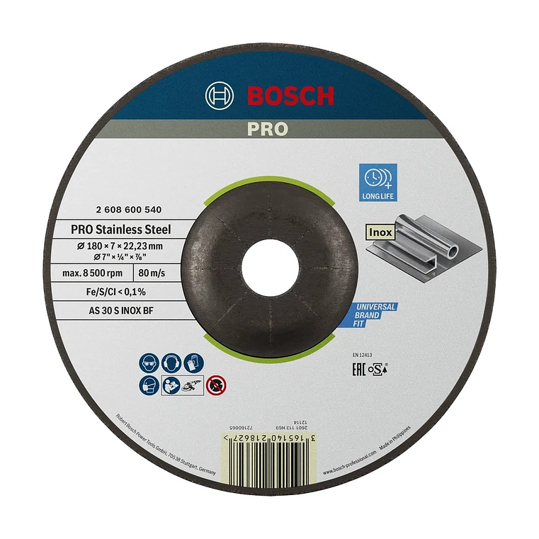 Disco de rebarbar Ø180mm colado PRO Stainless Steel BOSCH  1