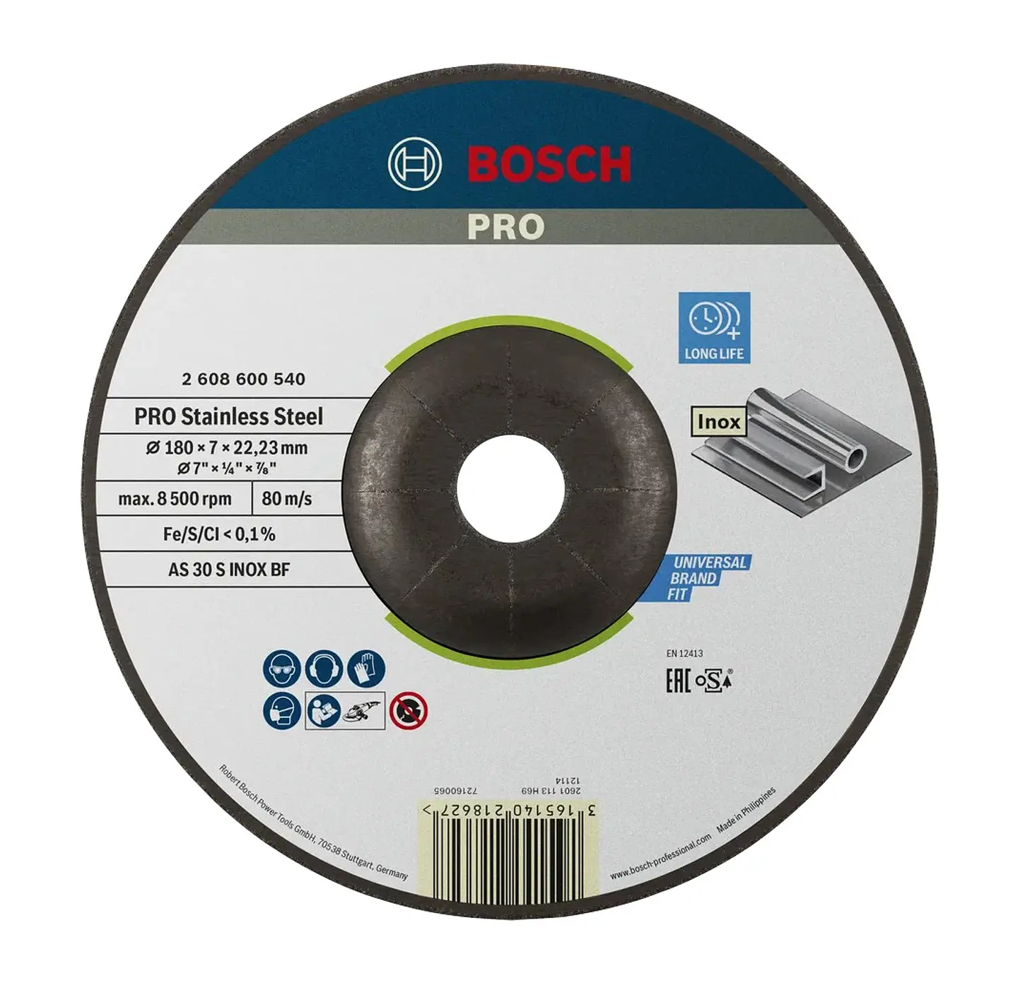 Disco de rebarbar Ø180mm colado PRO Stainless Steel BOSCH  1