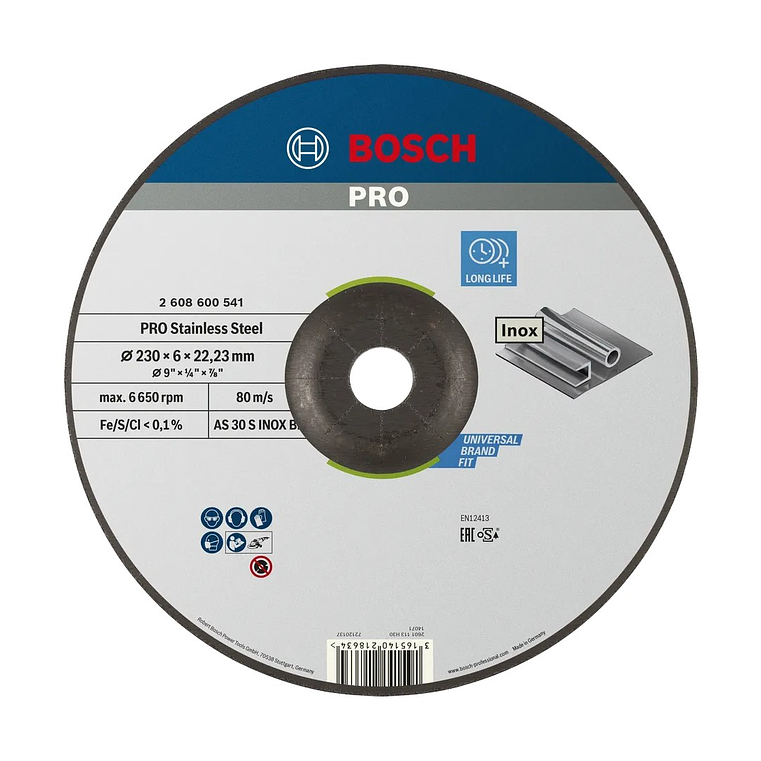 Disco de rebarbar Ø230mm colado PRO Stainless Steel BOSCH 1