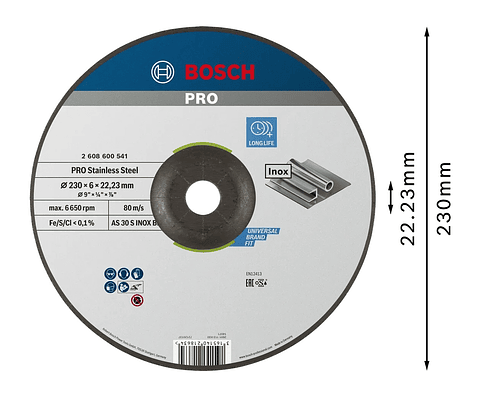 Disco de rebarbar Ø230mm colado PRO Stainless Steel BOSCH