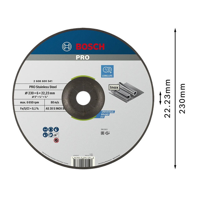 Disco de rebarbar Ø230mm colado PRO Stainless Steel BOSCH 2