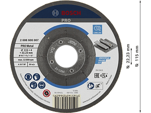Disco de rebarbar colado Ø115mm PRO Metal BOSCH 