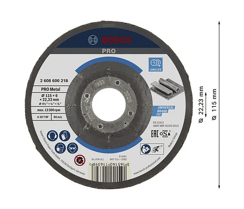 Disco de rebarbar colado Ø115mm PRO Metal BOSCH 