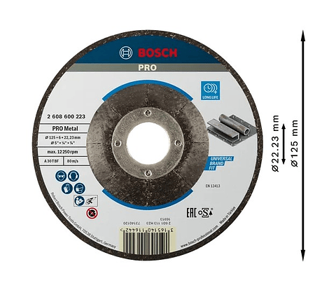 Disco de rebarbar colado Ø125mm PRO Metal BOSCH