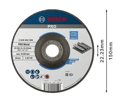 Disco de rebarbar colado Ø150mm PRO Metal BOSCH