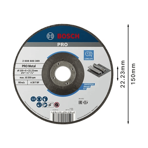 Disco de rebarbar colado Ø150mm PRO Metal BOSCH 2