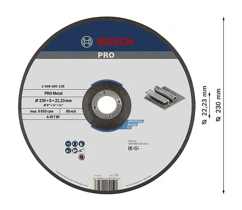 Disco de rebarbar colado Ø230 mm PRO Metal BOSCH 