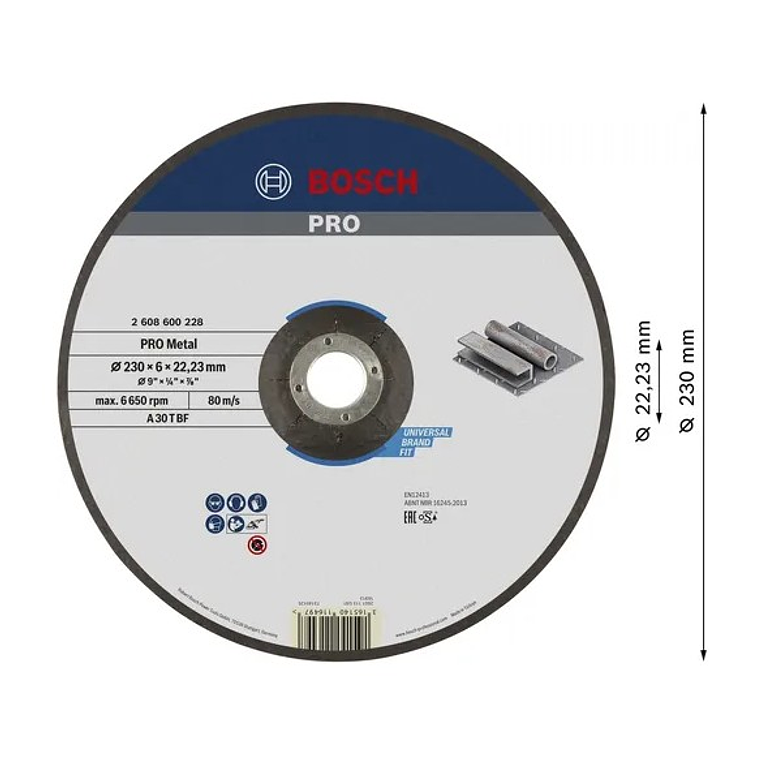 Disco de rebarbar colado Ø230 mm PRO Metal BOSCH  2