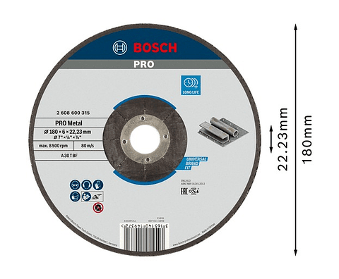 Disco de rebarbar colado Ø180 mm PRO Metal BOSCH