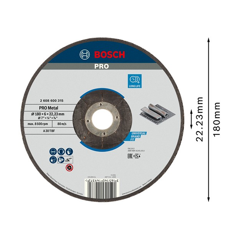 Disco de rebarbar colado Ø180 mm PRO Metal BOSCH 2