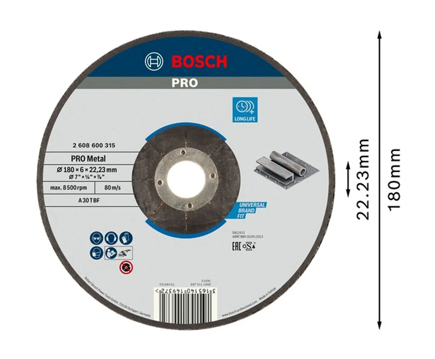 Disco de rebarbar colado Ø180 mm PRO Metal BOSCH 2
