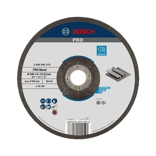 Disco de rebarbar colado Ø180 mm PRO Metal BOSCH 1