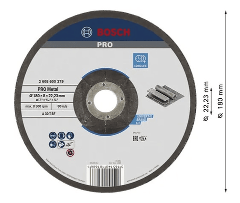 Disco de rebarbar colado Ø180 mm PRO Metal BOSCH
