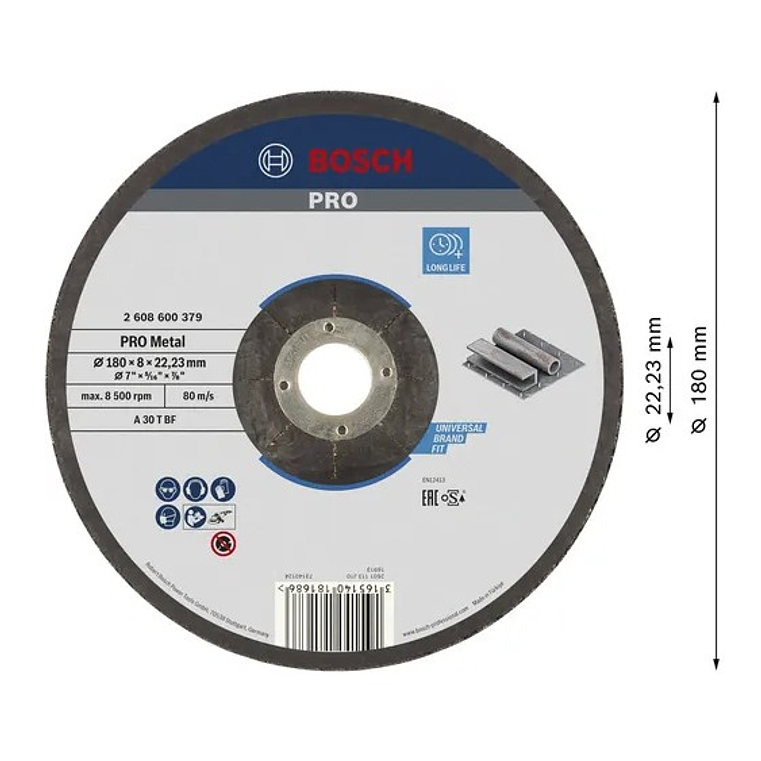 Disco de rebarbar colado Ø180 mm PRO Metal BOSCH 2